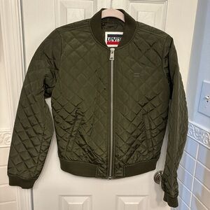 Levi's Quilted Olive Bomber Jacket with Ribbed Collar